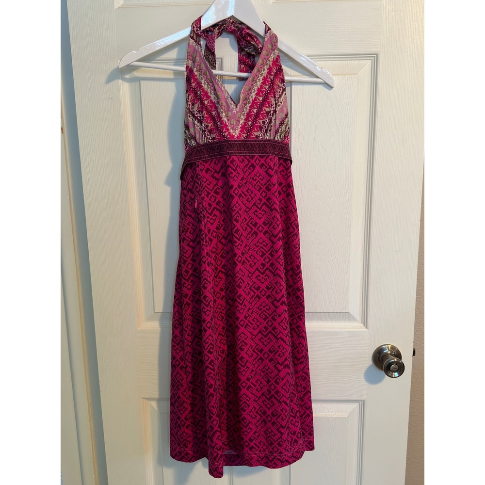 Athleta Size‎ 8 Pink Geometric Print Empire Waist Smocked Back Summer Dress